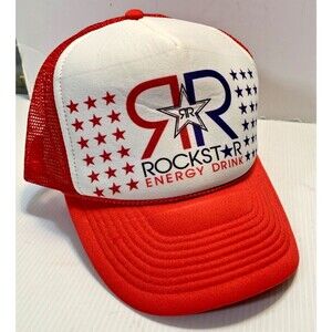 Vintage Rockstar Energy Drink Cap Nissan Label Red/White Mesh Snapback Rope
